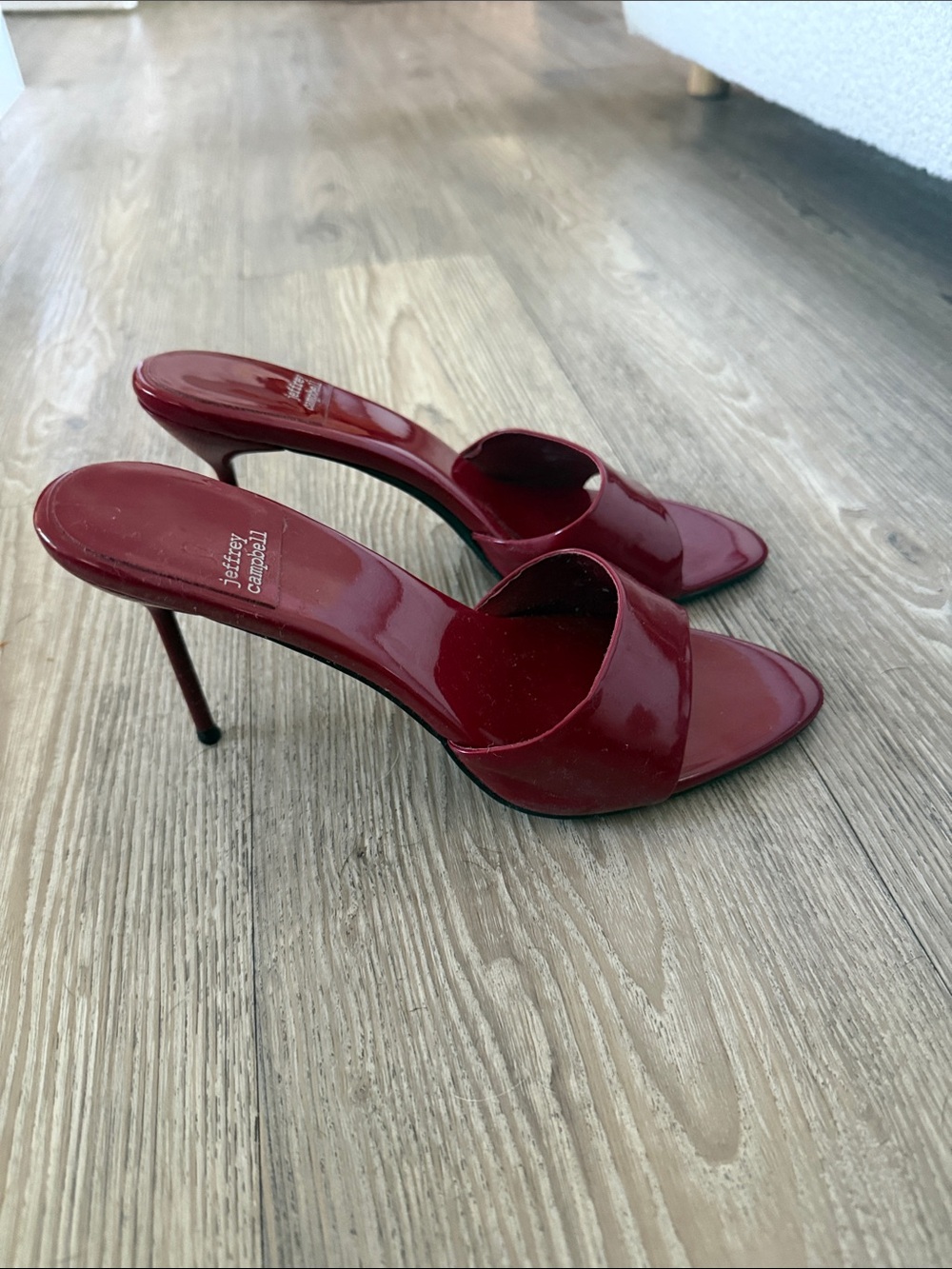Jeffrey Campbell Red Patent Leather Stiletto Slide Mules